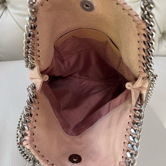 New Stella McCartney Falabella Pink Peach Vegan Suede Bag Crossbody Metal Chain - Picture 8 of 10